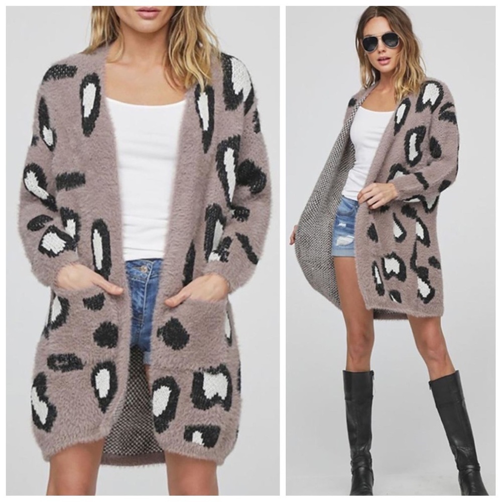 Ultra soft leopard print eyelash cardigan